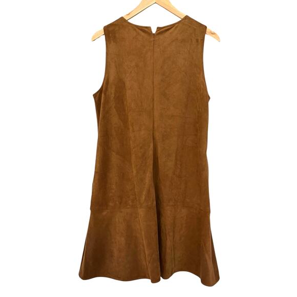 J Crew Carmel Brown Faux-suede drop-waist ruffle Sleeveless mini dress 8 - Picture 10 of 11